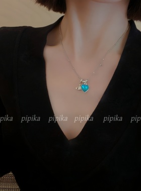 pipi高级定制蓝绿极光爱心星球吊坠项链耳环女小众百搭潮酷个性