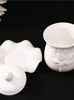 富安佛具佛堂用品 纯白色莲花供水杯 无字荷花圣水杯 浮雕小号