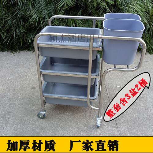 酒店不锈钢三层加厚收餐车手推餐具餐盘收集车 收碗车 碗碟车 - 图0