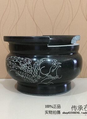 石雕香炉石头精美香炉吉祥如意香炉青石圆形带耳朵23-36CM佛用品