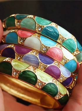 原创珐琅彩手镯子合金开口景泰蓝