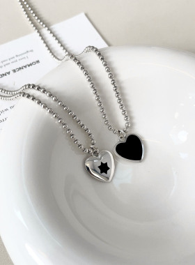 原创设计s925纯银复古滴胶爱心项链女简约气质小众设计轻奢锁骨链