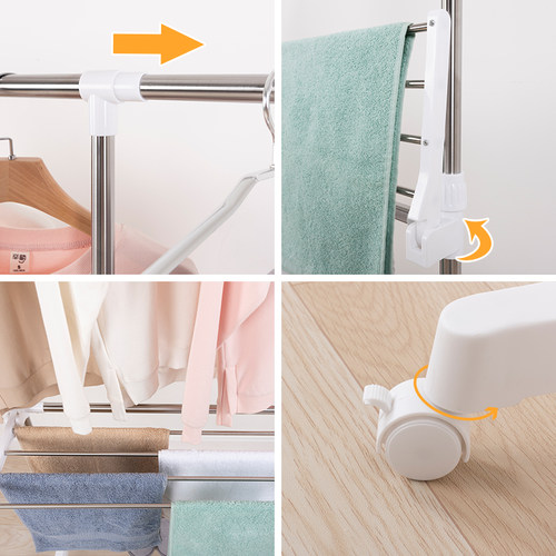 晾衣架落地折叠不锈钢家用升降毛巾架简易移动卧室多功能伸缩挂架 - 图2