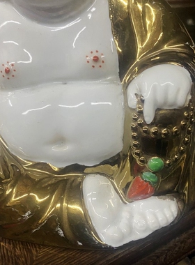 景德镇567老厂货780年代雕塑摆件高白泥鎏金罗汉包老家居摆件装饰