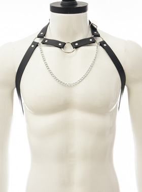 男士皮革绑带1S夜店演出舞台可调跳舞性感肌肉健身束缚胸衣身体链