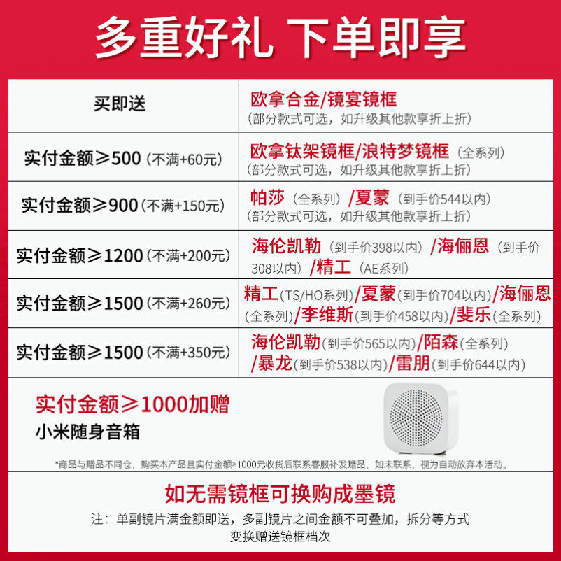 蔡司1.60防蓝光变色近视1.67新镜片 博士眼镜定制眼镜片