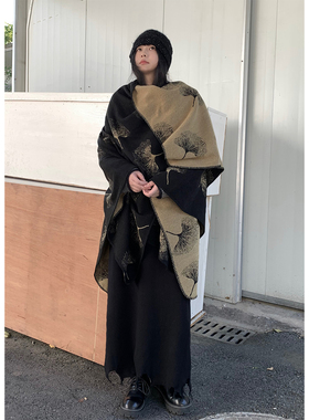 threepound/ 双面秋冬经典仿羊绒凹造型保暖针织大披肩斗篷围巾女