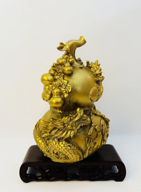 黄铜葫芦摆件祥龙福禄家居客厅入户玄关装饰办公室桌面乔迁吉祥物