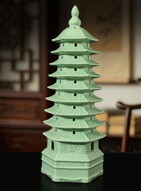 陶瓷绿色文昌塔摆件东南方吉祥物