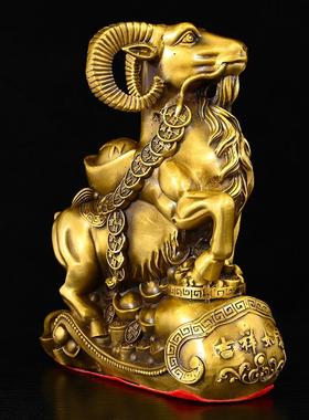 寅亥堂黄铜招财聚宝盆如意羊摆件全铜羊客厅悬挂办公司装饰工艺品