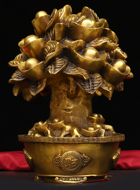 黄铜招财树摆件大小号吉祥物放商铺商场公司工厂办公室前台收银台