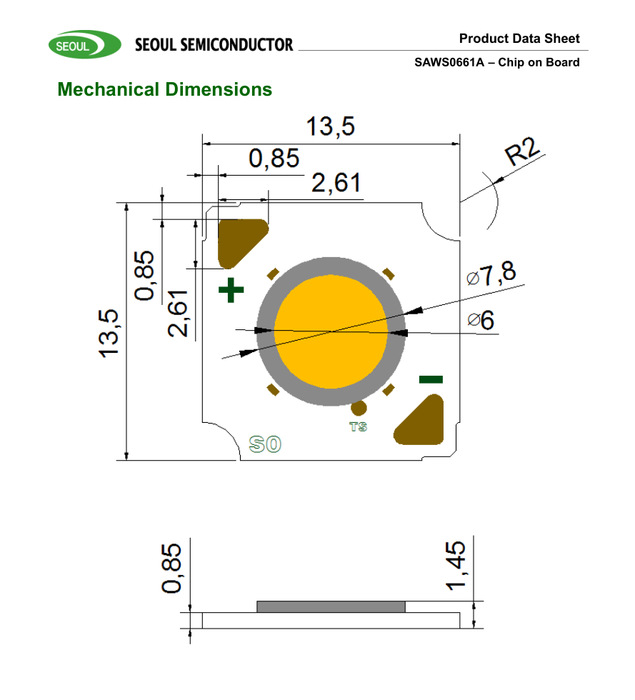 SUNLIKE COB SAWS0661A 10W大功率LED灯珠紫光激发全光谱RA97显色-图3