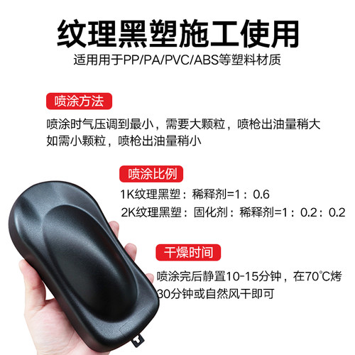 1K撒点黑塑漆汽车保险杠麻面漆磨砂漆纹理塑料黑漆专用哑光颗粒漆 - 图1