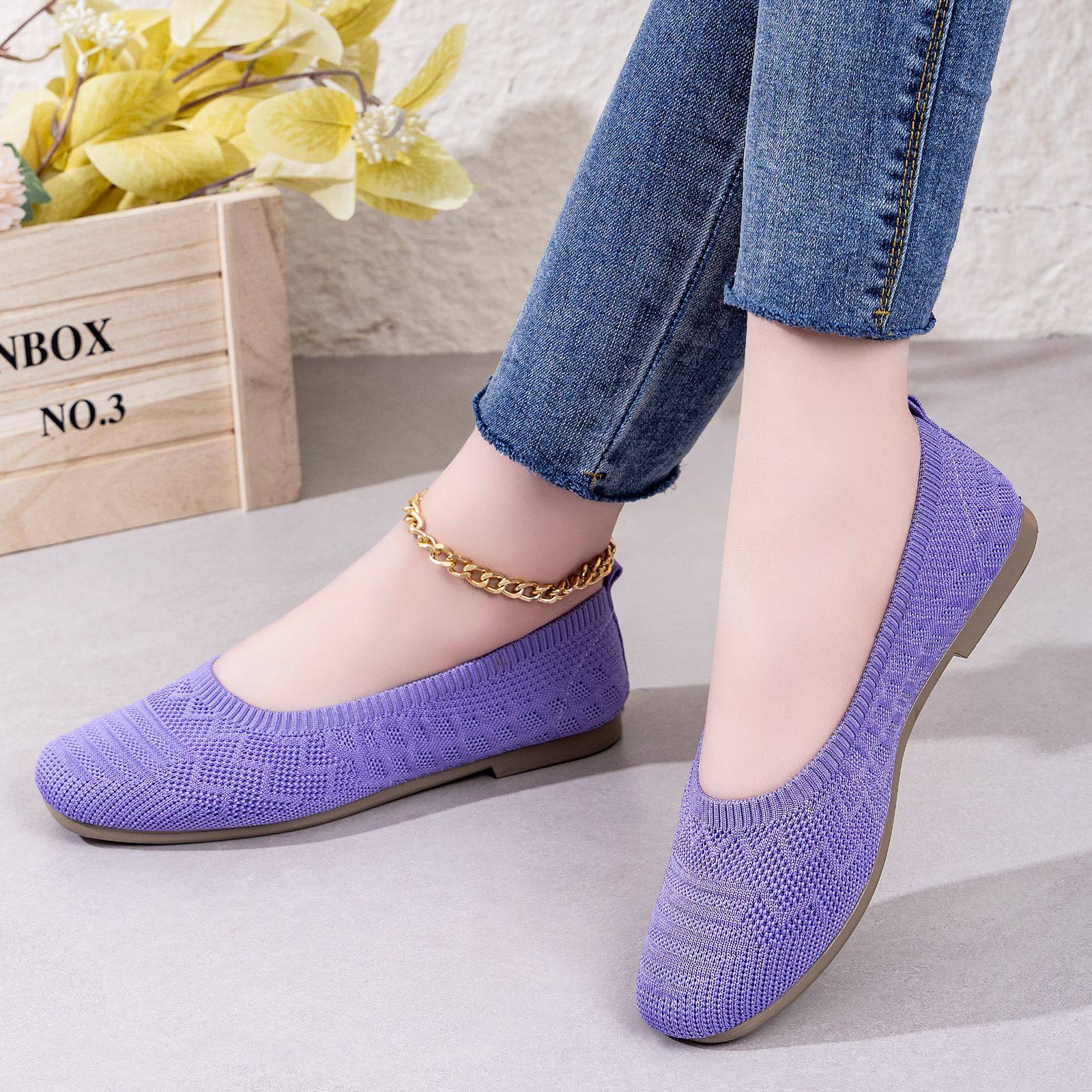 平底软底女鞋懒人针织单鞋浅口百搭飞织豆豆鞋夏季网红新款奶奶鞋,淘宝优惠券,粉丝福利购,淘宝优惠卷