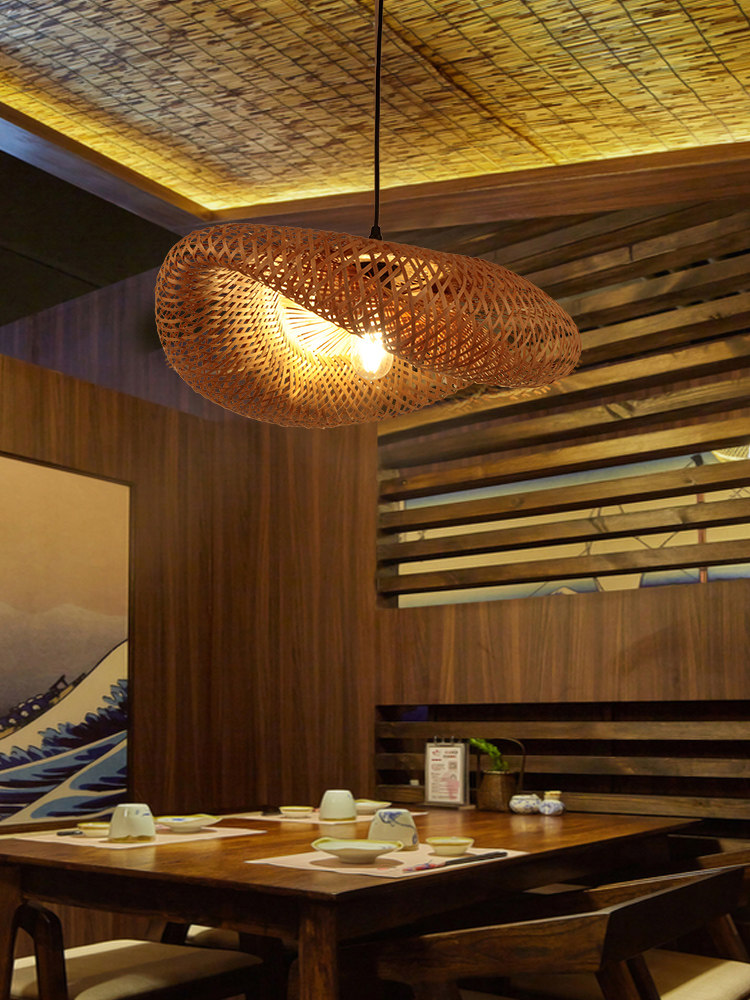竹编竹艺吊灯新中式禅意茶室灯笼火锅店民宿编织个性餐厅复古灯具_虎窝淘