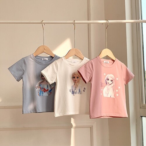 100%纯棉女童t恤短袖夏季新款洋气中小童装儿童粉色卡通可爱上衣 - 图1