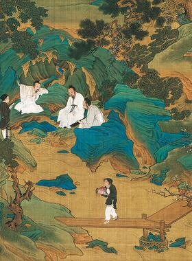 高清仿真明代仇英青绿山水代表作品桃源仙境图国画微喷字画装饰画