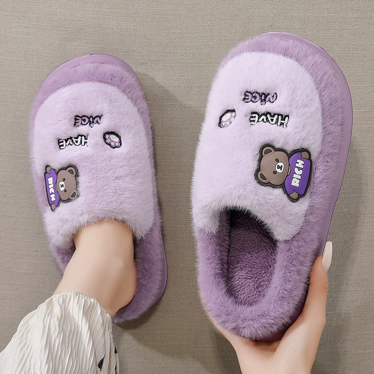 Зимние мультяшные нескользящие тапочки с флисом
