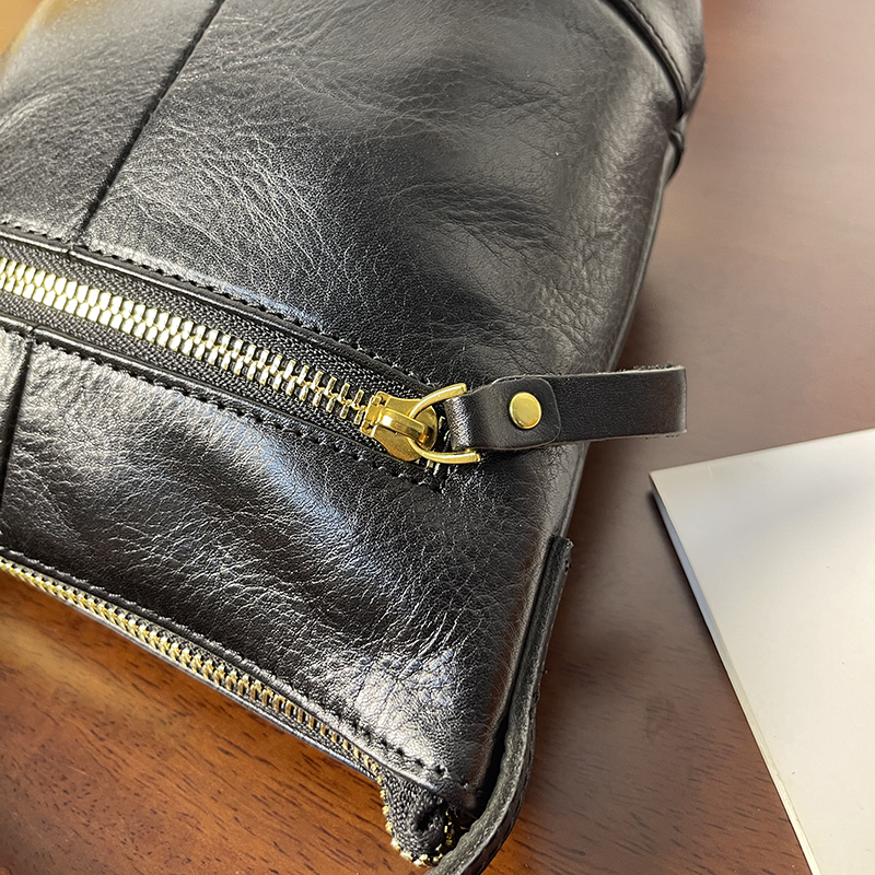 MrFu植鞣牛皮水桶包女2025新款真皮休闲女包通勤百搭单肩斜挎包包 - 图3