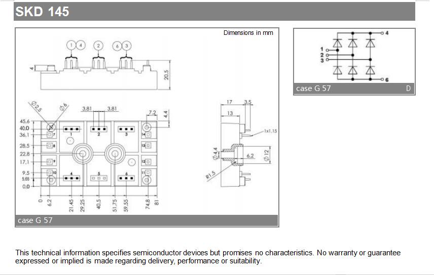 全新西门康三相整流桥半导体模块SKD53 83115/16 145/变频器桥堆 - 图2