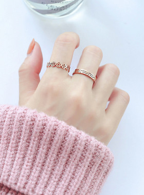 创意镂空迷宫情侣戒指玫瑰金钛钢