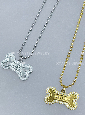 英国骨头吊牌带钻项链配饰女生