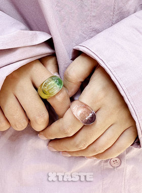 XTASTE 韩国 YLYL肥皂印花戒指透明渐变原创设计甜美可爱女生配饰