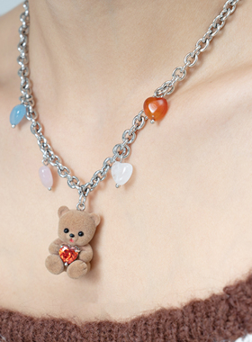 小熊仔天然石水晶项链
