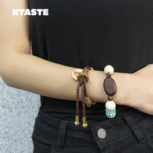XTASTE Picnique小马画像硬币手工编织手链 象牙果木圆片设计原创 - 图1