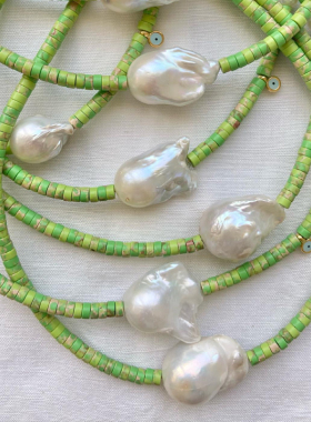 【限时8折】XTASTE 希腊 MATHE奇异果色绿眼睛吊坠串珠项链锁骨链