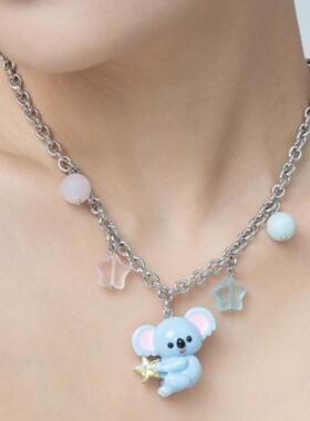 考拉摘星手工珐琅天然石项链