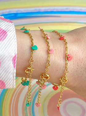 丹麦多颗爱心吊坠手链时尚