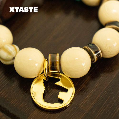 XTASTE Picnique小马画像硬币手工编织手链 象牙果木圆片设计原创 - 图2