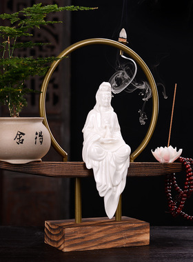 新中式观音菩萨带实木底座