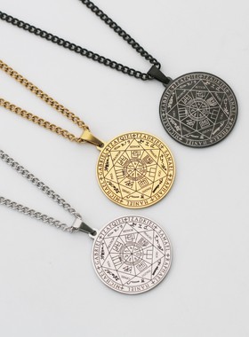 跨境不锈钢项链饰品七大天使魔法阵圆牌吊坠diy配饰男士项链