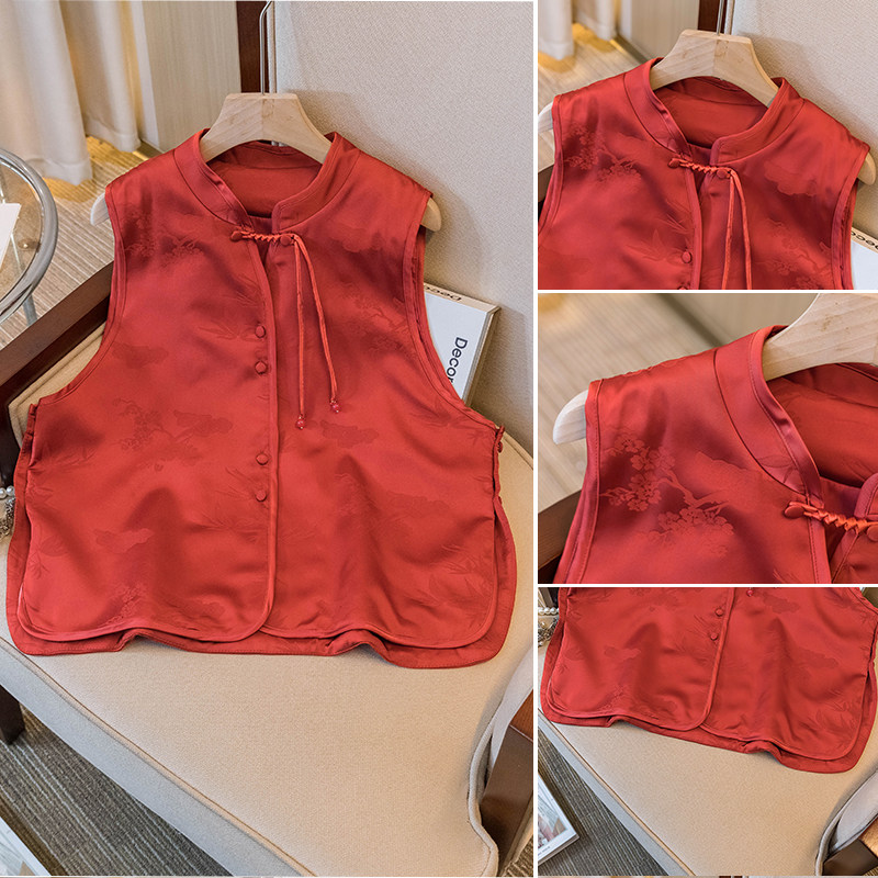 实拍大码女装新款韩版新设计夹棉中式国风提花复古高级感百搭马甲,淘宝优惠券,粉丝福利购,淘宝优惠卷