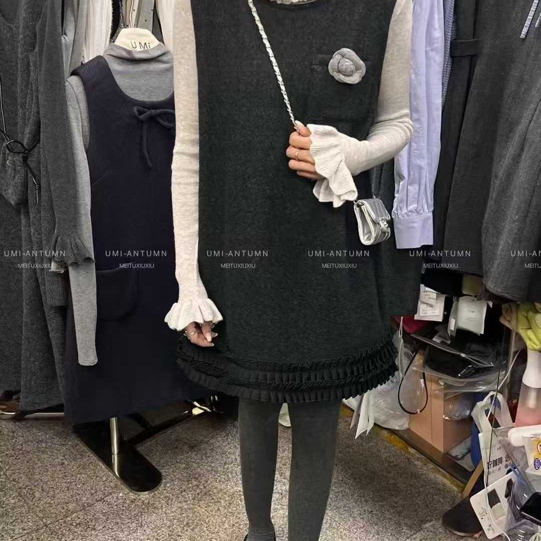 冬季新款法式高级感立体花朵圆领百搭毛呢背心连衣裙+打底套装,淘宝优惠券,粉丝福利购,淘宝优惠卷