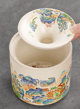 国潮汝窑漏斗式烟灰缸带盖防飞灰家用客厅陶瓷茶渣水盂茶具配件