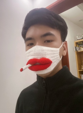 手工编织毛线搞怪口罩diy成品材料包自制钩织搞笑红唇保暖秋冬男