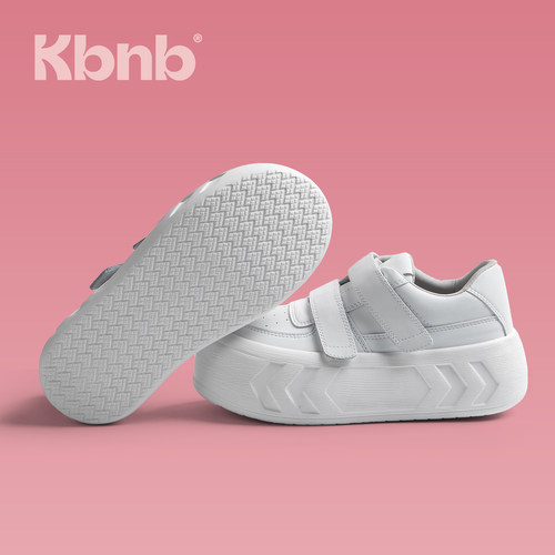 KBNB【万人种草推荐】魔术贴鞋增高5cm 白色女厚底真皮软底松糕鞋 - 图1