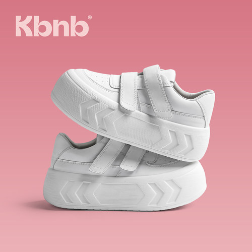 KBNB【万人种草推荐】魔术贴鞋增高5cm 白色女厚底真皮软底松糕鞋 - 图3