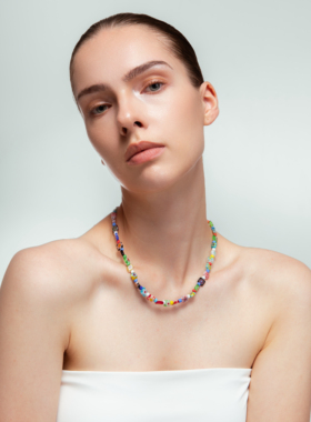 TWENTYONEAUGUST彩色琉璃花朵串珠项链轻奢小众女款手工锁骨链