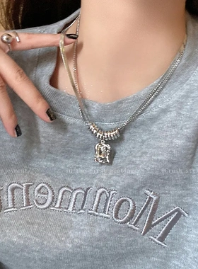 嘻哈风钛钢锆石双层卫衣项链女2023年新款小众设计感毛衣链锁骨链