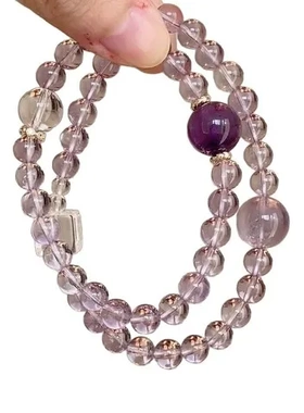 人造紫水晶手串冰块女新中式女手链水晶转运礼物悦己人双圈赠送送