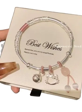 繁花似锦百搭手镯情侣爆款kitty猫蝴蝶银手镯小众闺蜜女开口