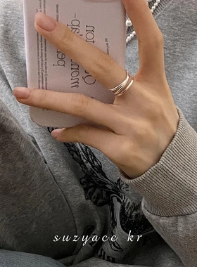 韩国东大门简约小众设计感s925纯银交叉戒指时尚个性食指戒可调节