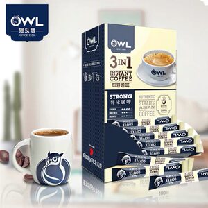 马来西亚进口owl猫头鹰特浓咖啡三合一速溶提神白咖啡粉100条盒装
