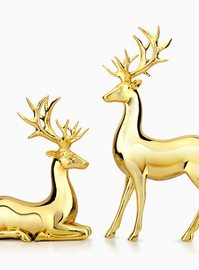 欧美风格家饰电镀情侣糜鹿树脂工艺品摆件客厅电视柜酒柜家居摆设