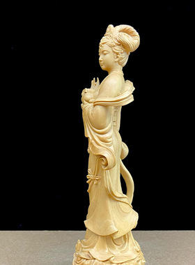 小叶黄杨木雕刻家居月宫嫦娥人物玉兔实木摆件生日礼物工艺品古典