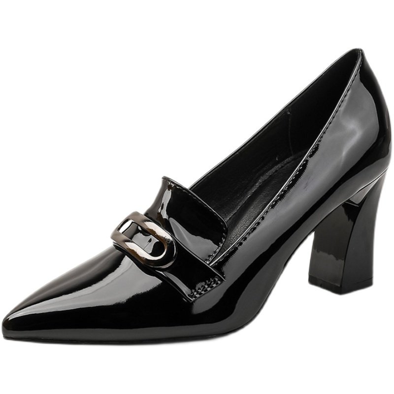 2024春季新款漆皮粗跟单鞋女高跟鞋尖头中口法式舒适中跟真皮女鞋,淘宝优惠券,粉丝福利购,淘宝优惠卷